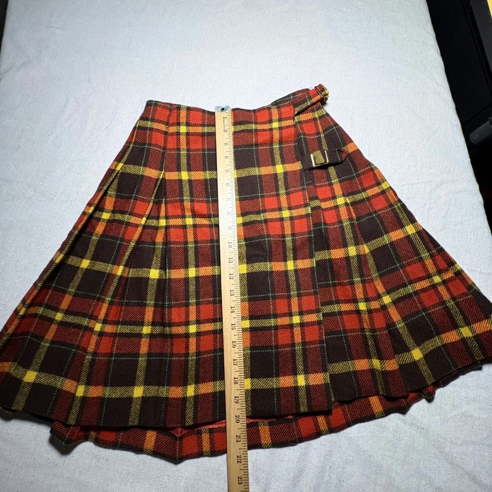 VTG Bobbie Brooks Red Plaid Pleated Wrap Kilt Skirt Wool Dark Academia USA Sz S